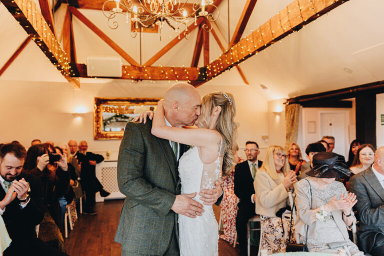 First kiss at a Telford wedding day by Georgia Anne Photography a West Midlands Wedding Photographer