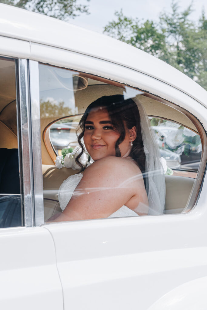 Lea Marston hotel bride in car before going to church
